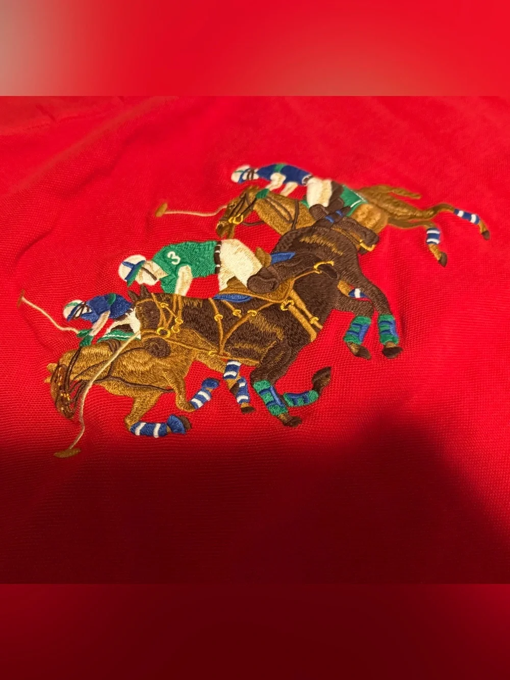 Ralph Lauren Men’s Big and Tall Red Crest embroidered equestrian Polo Shirt